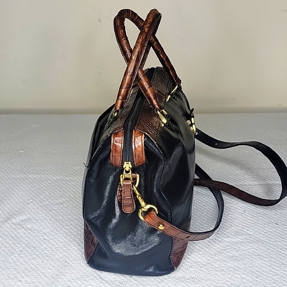 Brahmin Black & Brown Leather Croc Shoulder Bag / Satchel. - Picture 5 of 9